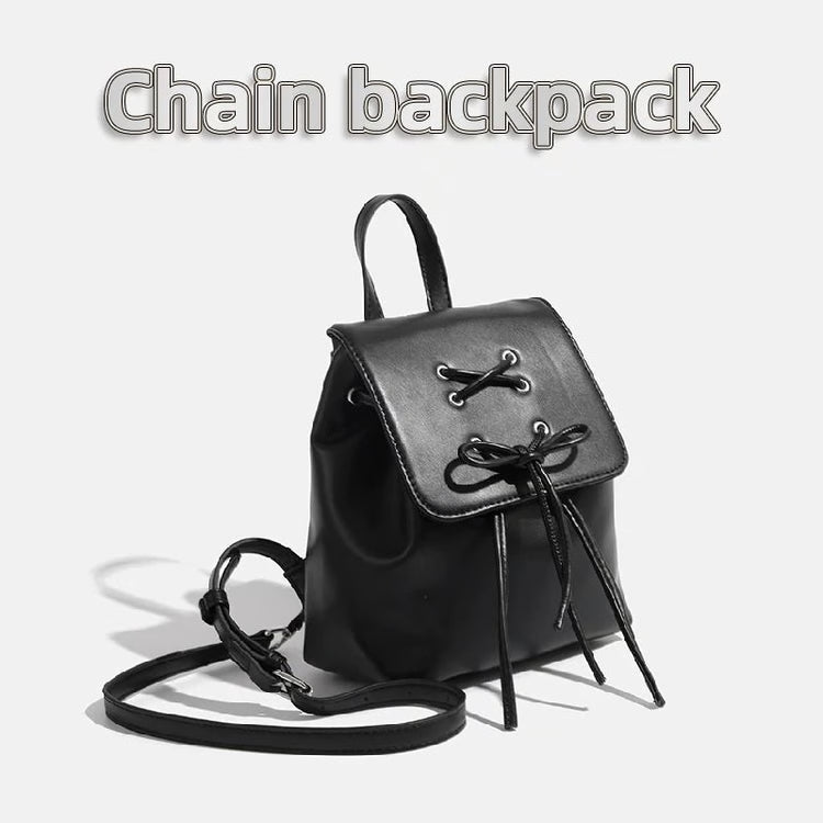 Simple Trendy PU Leather Backpack with Bowknot Detail