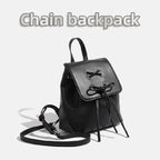Simple Trendy PU Leather Backpack with Bowknot Detail
