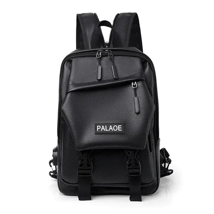 Mini Leather Backpack for Men Compact PU Leather Travel Chest Bag Small Sling Backpack