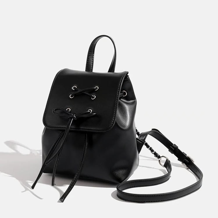 Simple Trendy PU Leather Backpack with Bowknot Detail