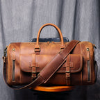 Large Weekend Tote Bag for Men, Vintage Crazy Horse Leather Travel Duffle, Genuine Leather Large Luggage Carry Bag