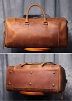Large Weekend Tote Bag for Men, Vintage Crazy Horse Leather Travel Duffle, Genuine Leather Large Luggage Carry Bag