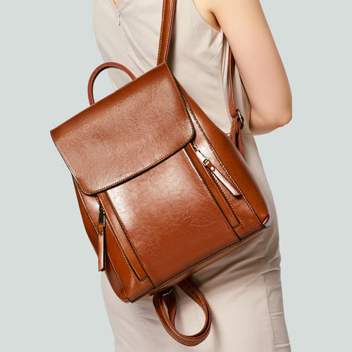 Genuine Leather Backpack for Women Laptop Crossbody School Travel Bag