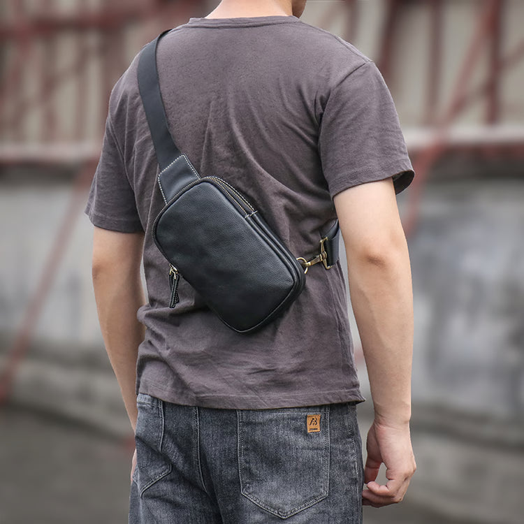 High Quality Genuine Leather Chest Bag Mens Deluxe Small Shoulder Sling Bag Trendy Simple Cowhide Single Strap Cross