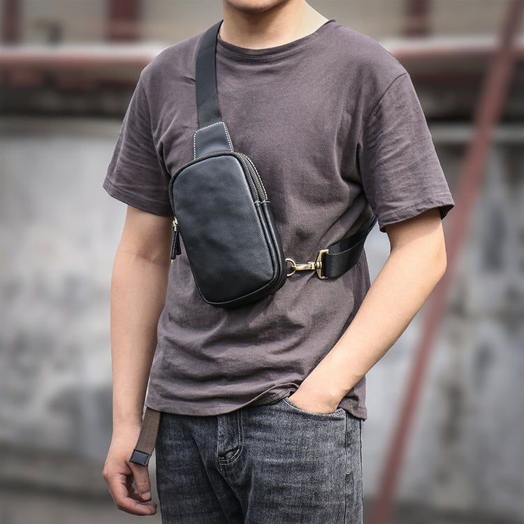 High Quality Genuine Leather Chest Bag Mens Deluxe Small Shoulder Sling Bag Trendy Simple Cowhide Single Strap Cross