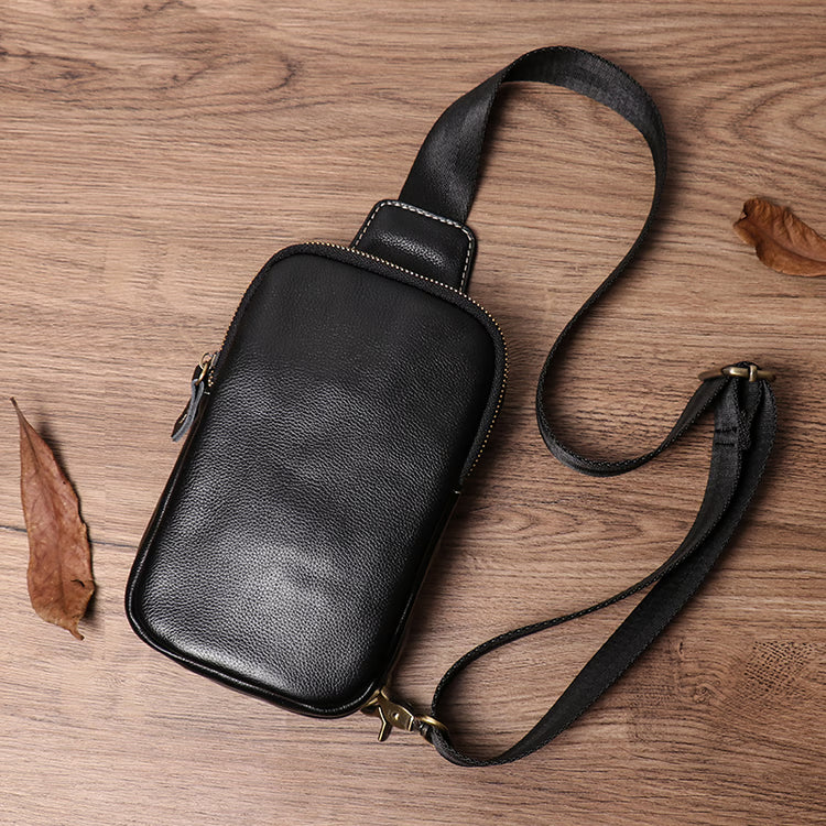 High Quality Genuine Leather Chest Bag Mens Deluxe Small Shoulder Sling Bag Trendy Simple Cowhide Single Strap Cross
