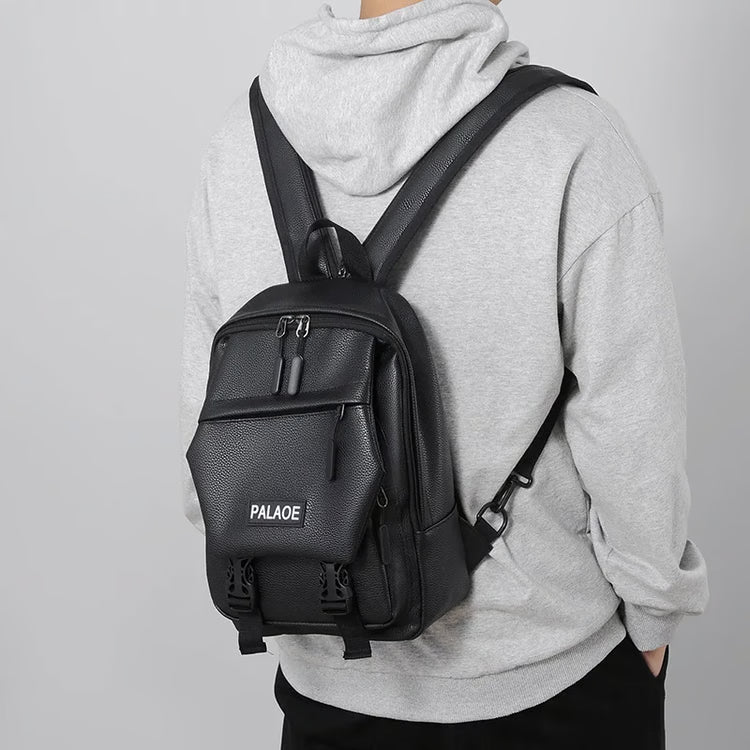 Mini Leather Backpack for Men Compact PU Leather Travel Chest Bag Small Sling Backpack
